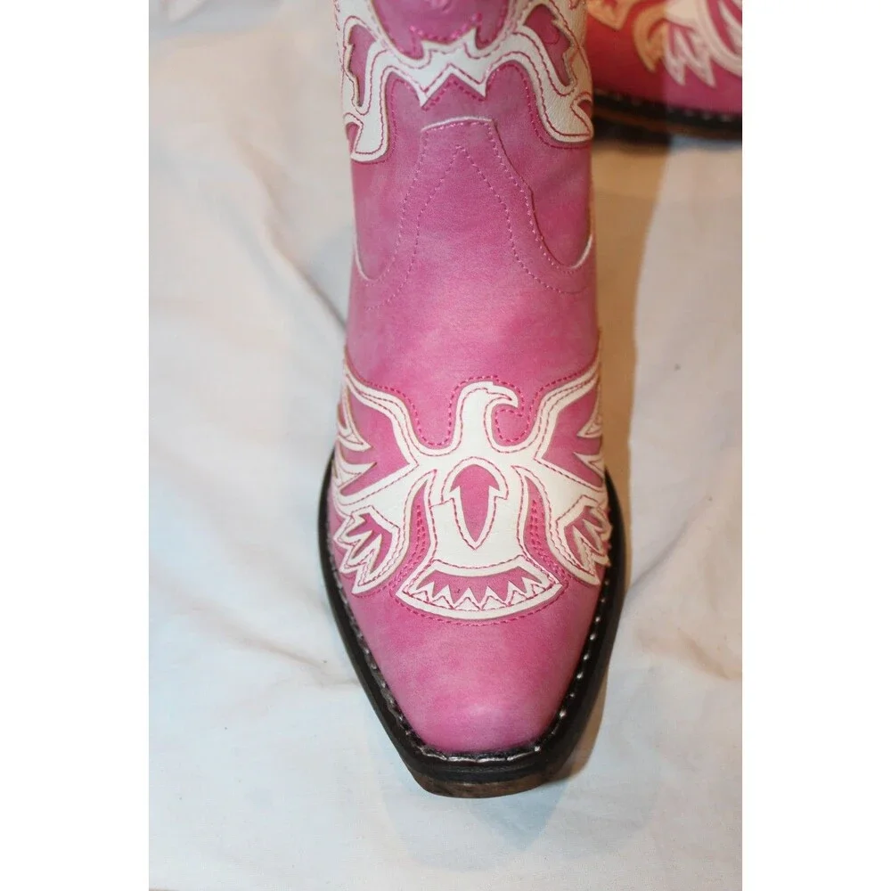 Roper Women's Sz 7 Pink Amelia Tooled Inlay Snip Toe Casual Cowboy Boots NEW